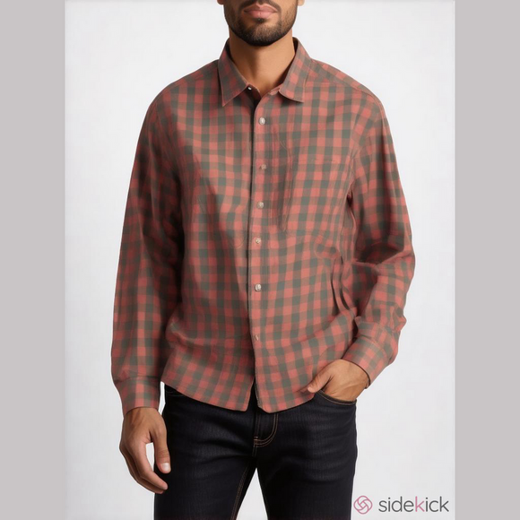 J. Crew Salmon Pink Checked Button Down Dress Shirt Men’s Size Large - Picture 10 of 10